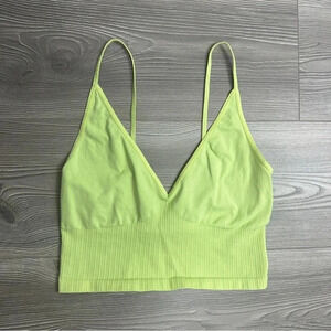 Free People Kiwi Green Ribbed V-Neck Tank Top‎